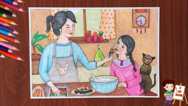 Vẽ tranh mẹ của bé nấu ăn