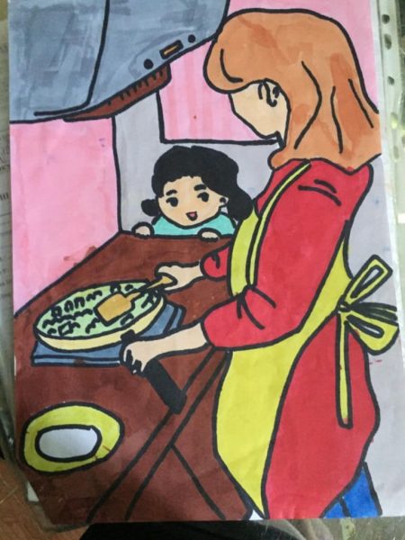 Vẽ tranh mẹ đang nấu ăn trên bếp