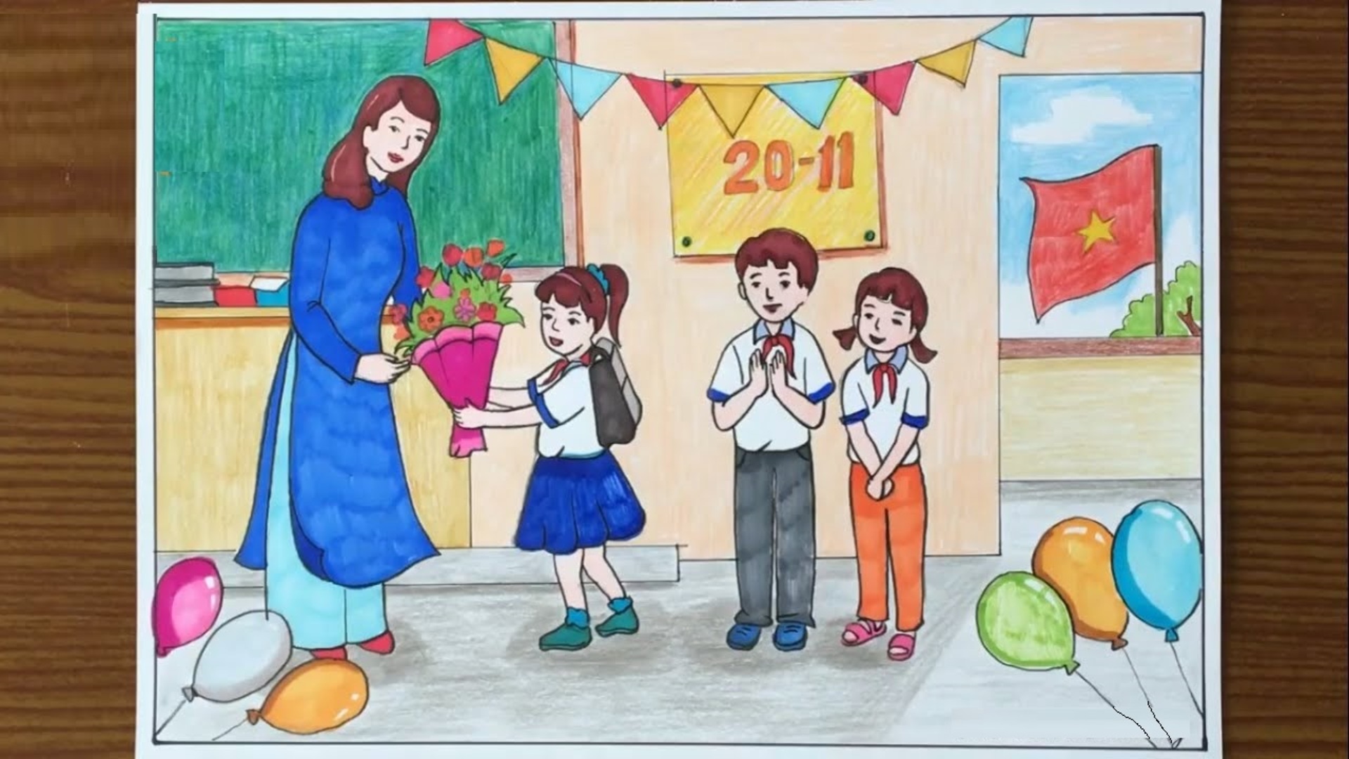 VẼ TRANH 20 THÁNG 11 ĐƠN GIẢN Ý NGHĨAI Vẽ tranh Nhà giáo Việt Nam 2011 II  Ong Mật Mỹ Thuật 84  YouTube