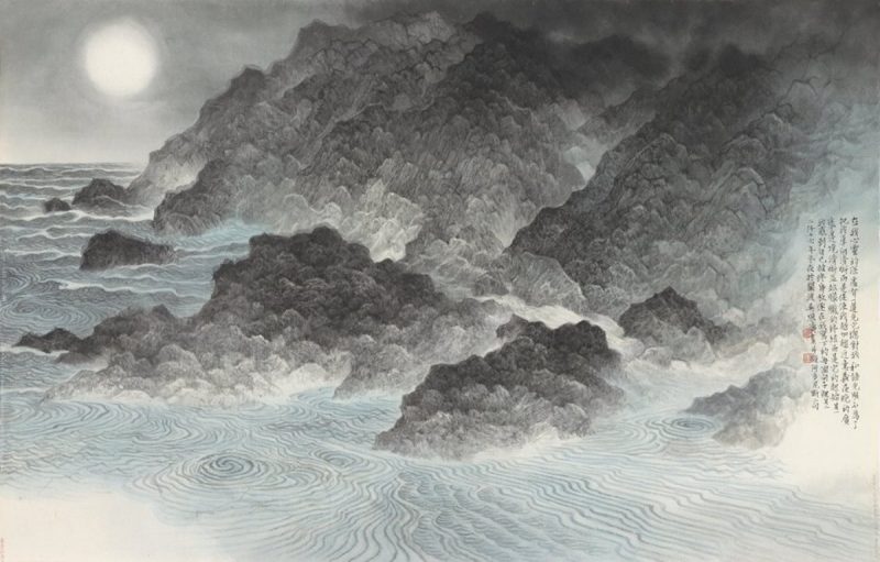 Vẽ tranh thủy mặc biển và núi