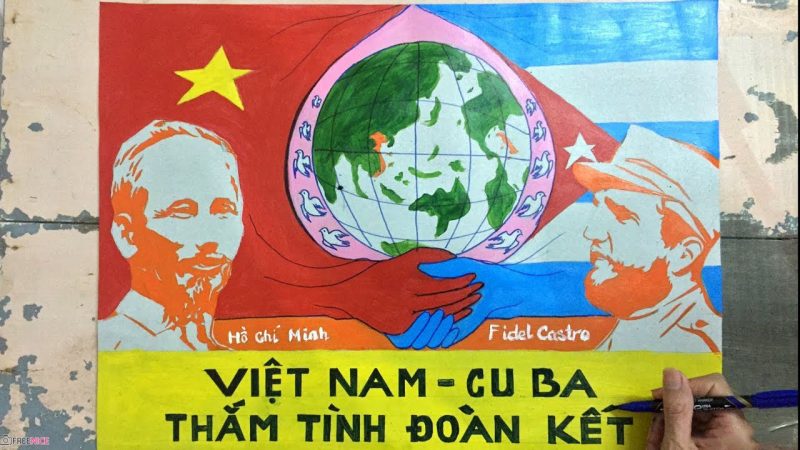 Vẽ tranh tình hữu nghị Việt Nam và Cuba có hình trái đất
