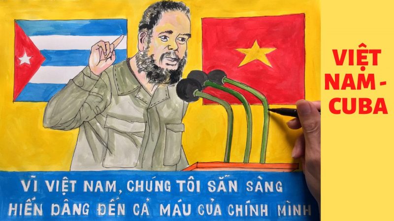 Vẽ tranh tình hữu nghị Việt Nam và Cuba đang phát biểu