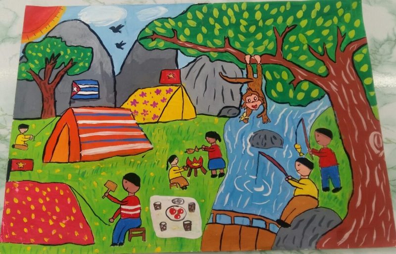 Vẽ tranh tình hữu nghị Việt Nam và Cuba đi cắm trại