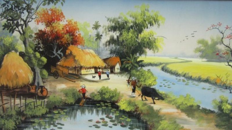 Vẽ tranh tình yêu quê hương đất nước hồ sen đầu làng