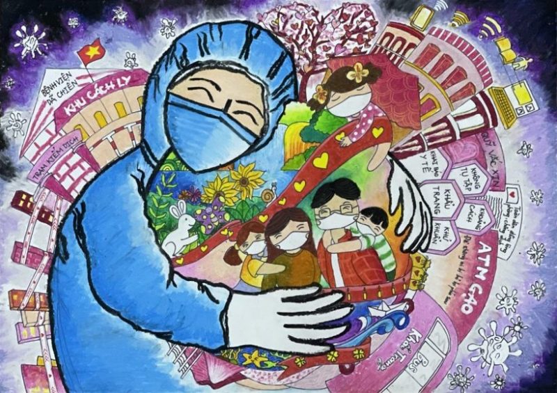 Vẽ tranh vững tin Việt Nam bác sĩ ôm mọi người