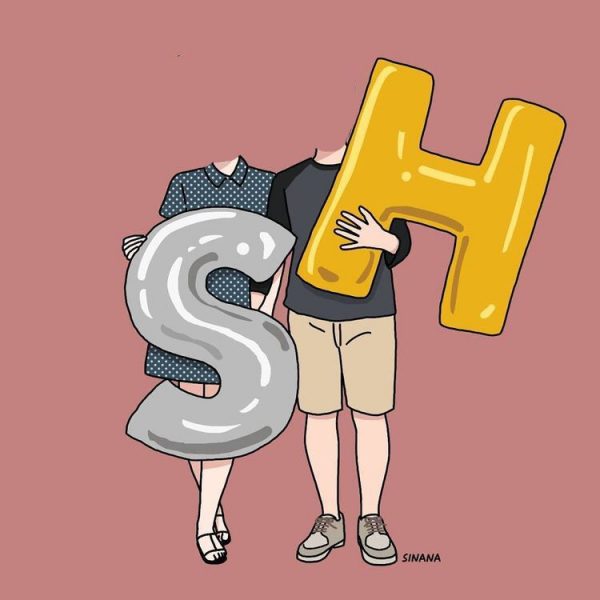 Ảnh ghép mặt cặp đôi ôm chữ SH