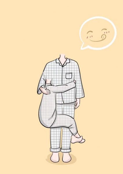 Ảnh ghép mặt chibi cho cặp đôi trong bộ đồ ngủ