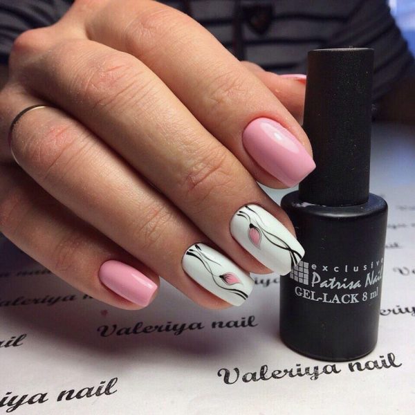 Ảnh mẫu nail màu trắng hồng vẽ hoa