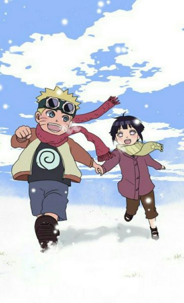 ảnh Naruto vs Hinata thời còn nhỏ chơi đùa với tuyết