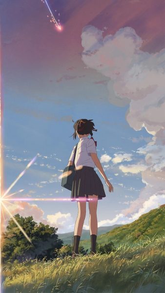 Hình ảnh Your Name Mitsuha đứng giữa đồng cỏ