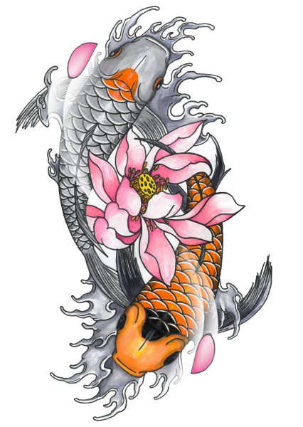 hình nền cá chép và hoa sen