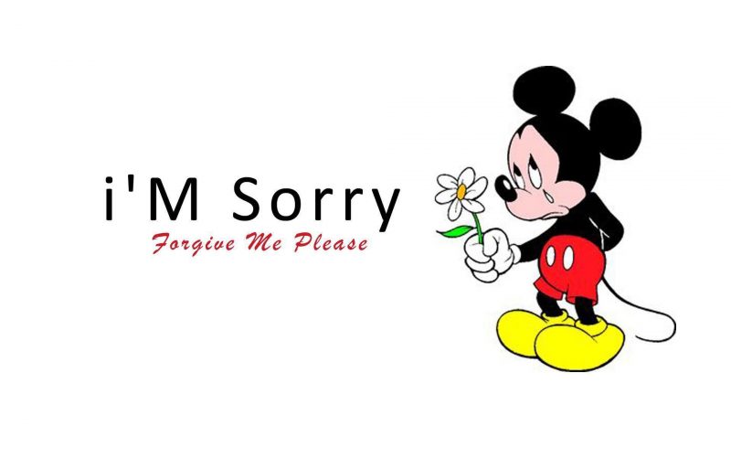 Hình xin lỗi dễ thương chuột mickey tặng hoa