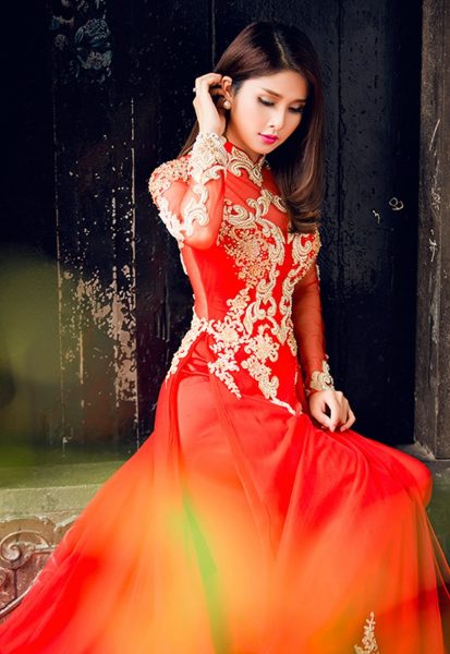 Mẫu áo dài cưới 3 tà