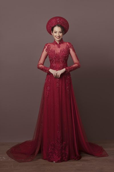 Mẫu áo dài cưới đằm thắm