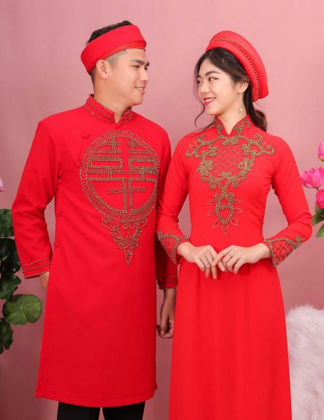 Mẫu áo dài cưới họa tiết cực chảnh