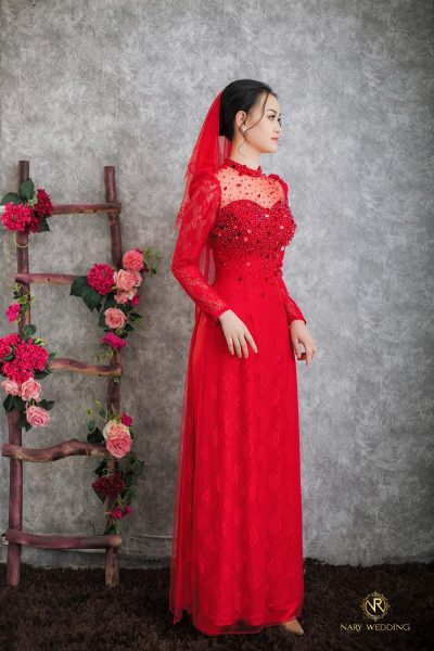 Mẫu áo dài cưới kim tuyến