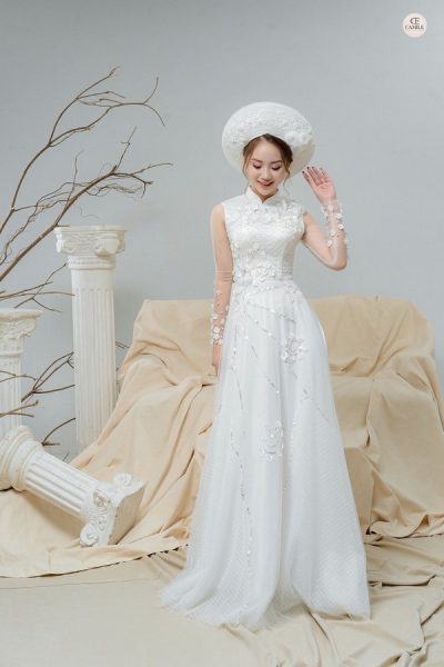 Mẫu áo dài cưới trắng cô dâu