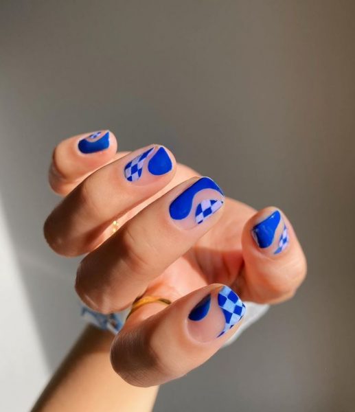 Mẫu nail Hàn Quốc họa tiết xanh côban