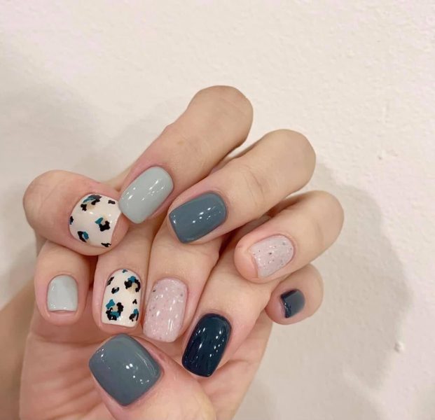 Mẫu nail Hàn Quốc xanh mint đậm nhạt