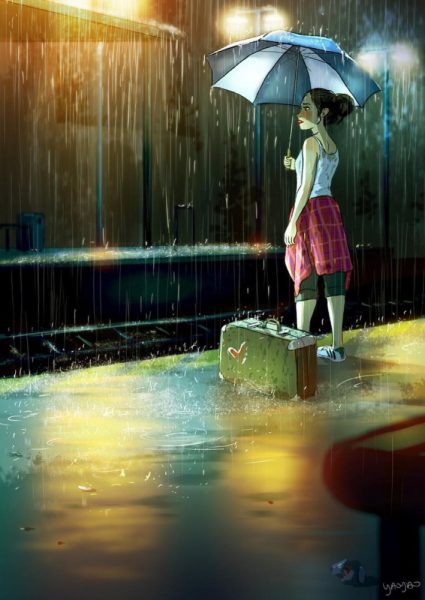 ảnh độc thân cô gái dưới mưa