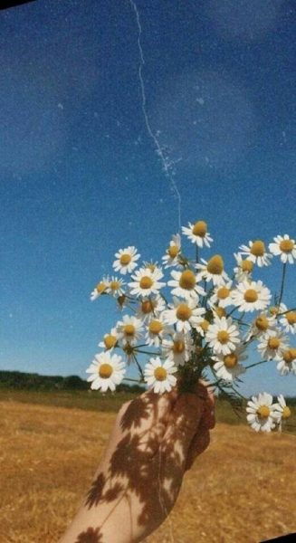 Chụp ảnh bó hoa vintage trên tay