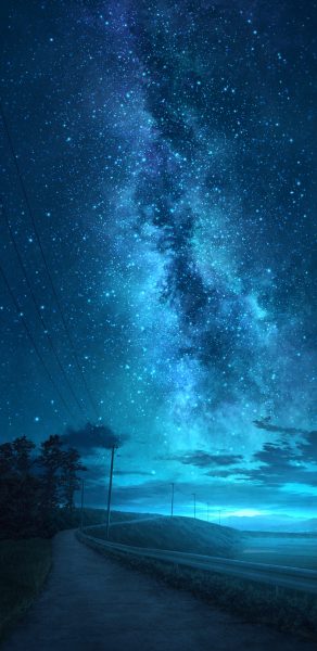 hình ảnh bầu trời đêm anime và con đường