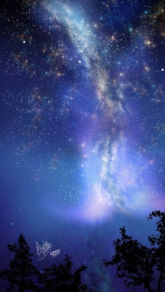 hình bầu trời đêm anime bao quanh dải ngân hà