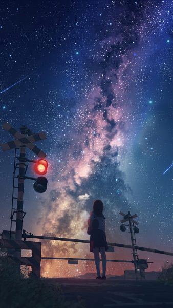 hình bầu trời đêm anime và sự cô đơn của cô gái