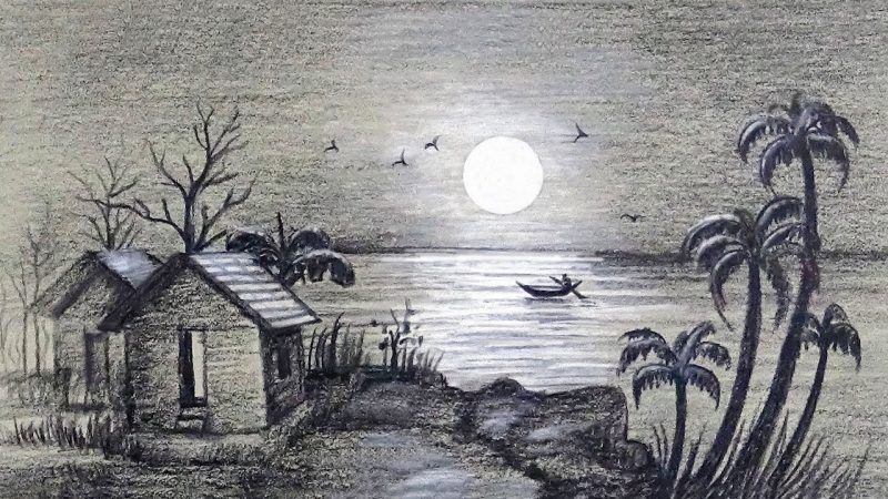 Tranh vẽ cảnh đêm trăng tròn