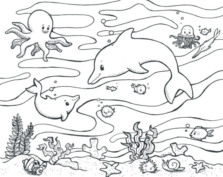 Tranh tô màu đại dương với nhiều sinh vật