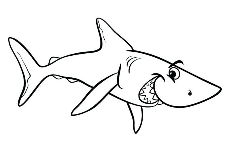 Tranh tô màu cá mập cười dễ thương
