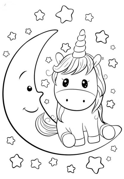 Tranh tô màu con ngựa và mặt trăng cho bé gái 8 tuổi