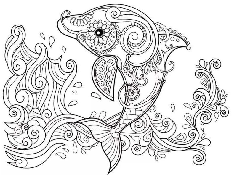 Tranh tô màu con cá heo với nhiều họa tiết