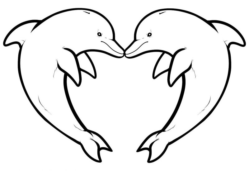 Tranh tô màu cá heo xếp hình trái tim