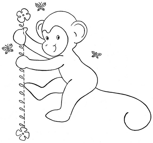 Tranh tô màu con khỉ leo trèo