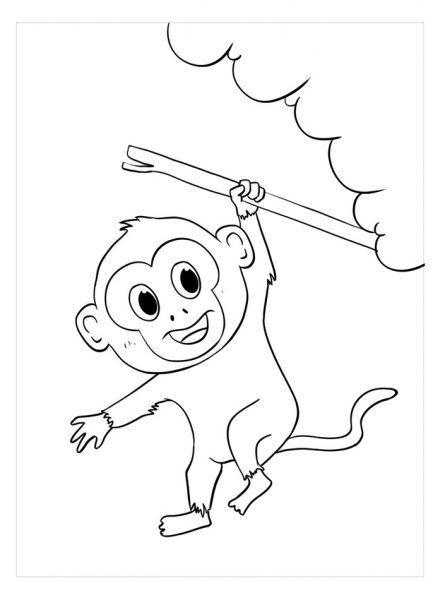 Tranh tô màu con khỉ một tay ôm cành cây