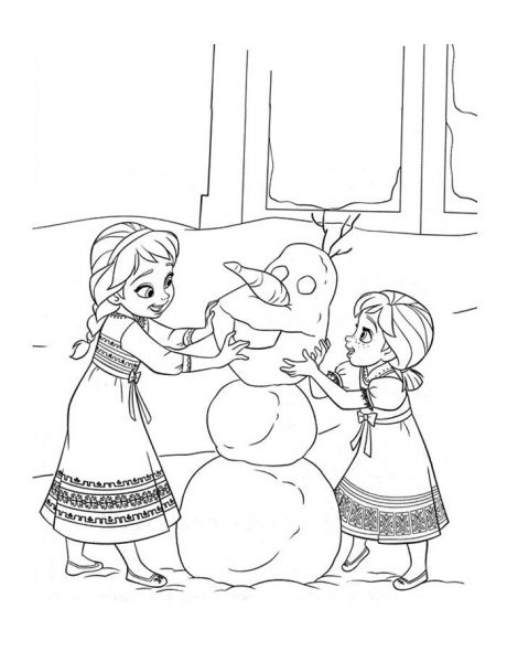 Tranh tô màu công chúa Elsa đang chơi tạo hình người tuyết