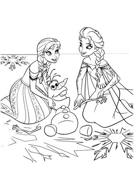 Tranh tô màu công chúa Elsa đang nặn người tuyết
