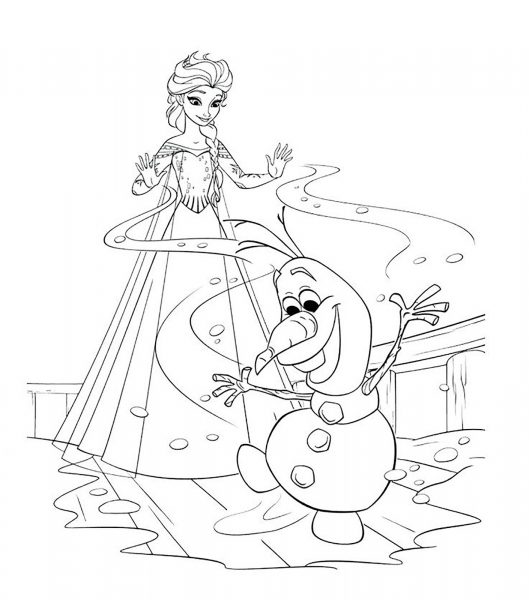 Tranh tô màu công chúa Elsa nhảy múa bên người tuyết