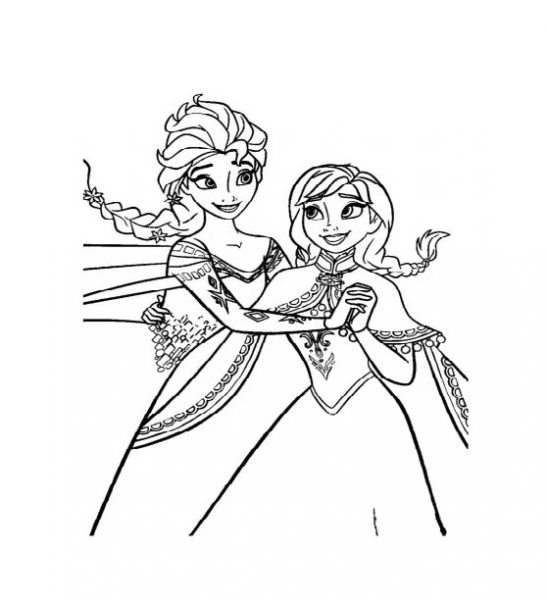 Tranh tô màu công chúa Elsa nhìn em gái