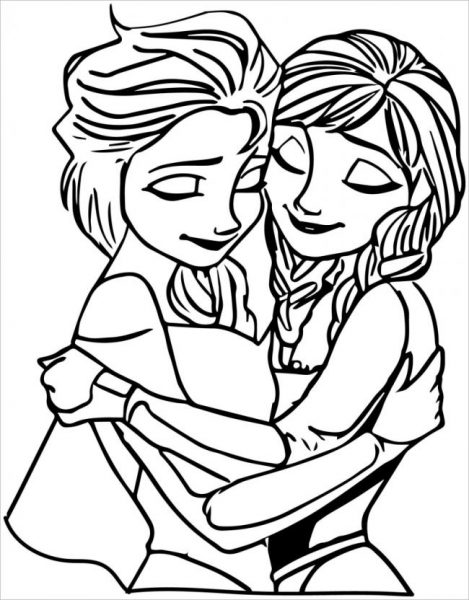 Tranh tô màu công chúa Elsa ôm em gái thật chặt