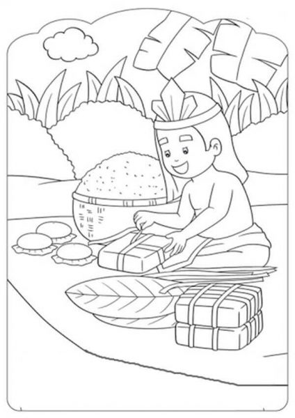 Hình ảnh tô màu gói bánh chuông ngày lễ tết Nguyên đán