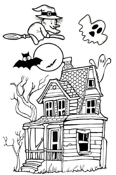 Tranh tô màu Halloween ngôi nhà bí ẩn nhất