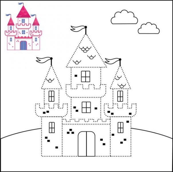 Trang màu lâu đài với các mô hình cho trẻ em