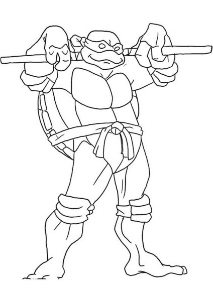 Trang tô màu Teenage Mutant Ninja Turtles đặt một cây gậy lên vai