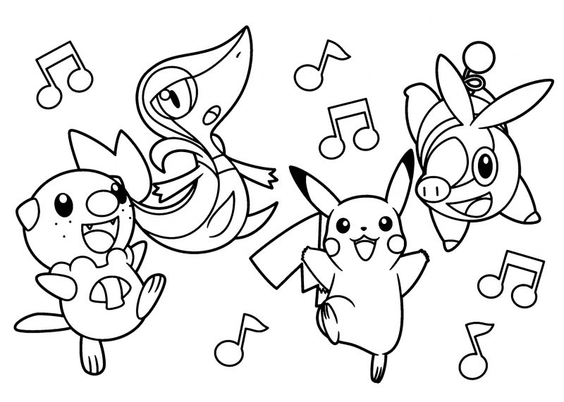 Trang tô màu Pikachu nhảy múa cùng bạn bè