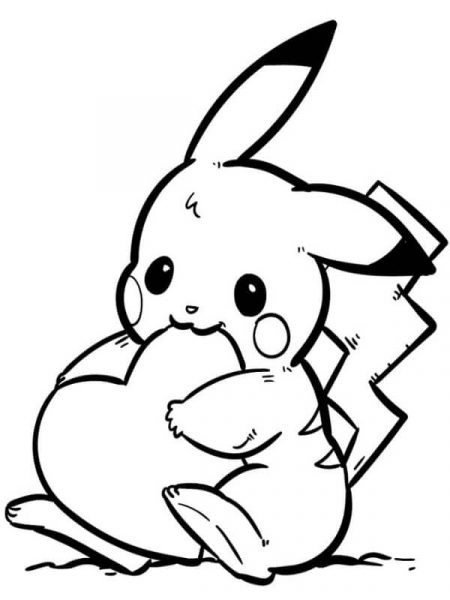 Tranh tô màu Pikachu ôm trái tim