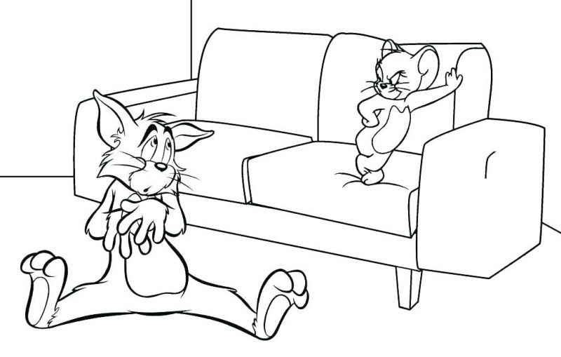 Tranh tô màu Tom và Jerry ngồi trên ghế