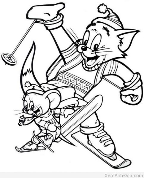 Tranh tô màu Tom và Jerry trượt patin