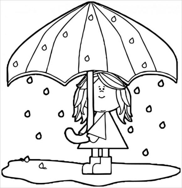 Tranh tô màu trời mưa cô bé cầm ô
